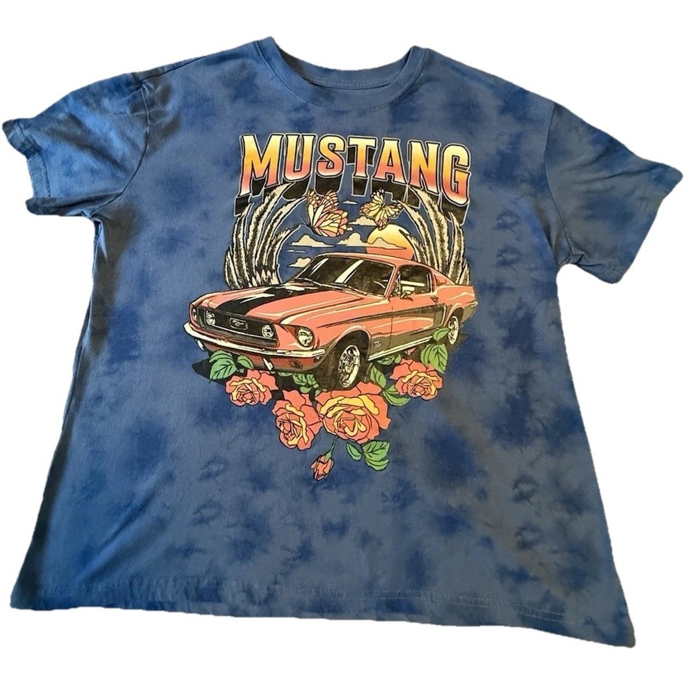 Ford Mustang Men's T-shirt Unleashed Horsepower Blue 2XL  Muscle Car Pony‎